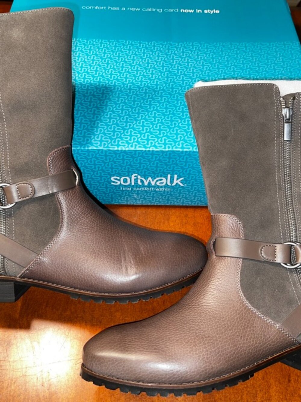 NIB Softwalk Marlowe Urban Boot w/Leather & Suede Ash Grey/Brown  Women’s Sz 11